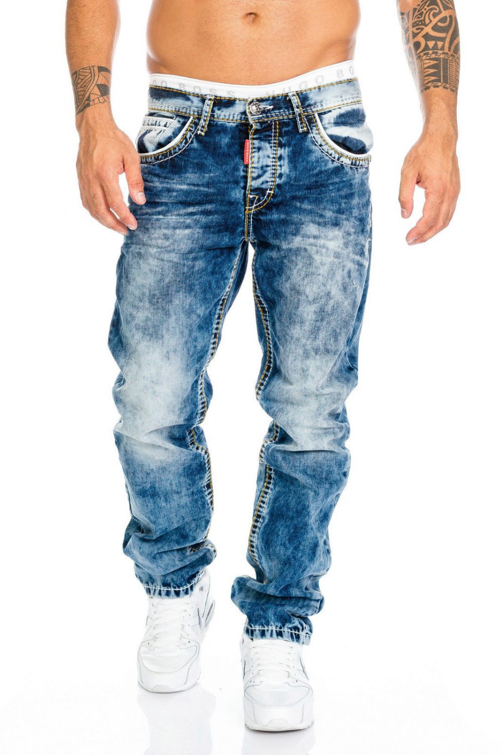 Spodnie Jeans CIPO BAXX Przecierane Gruba Nić Regular
