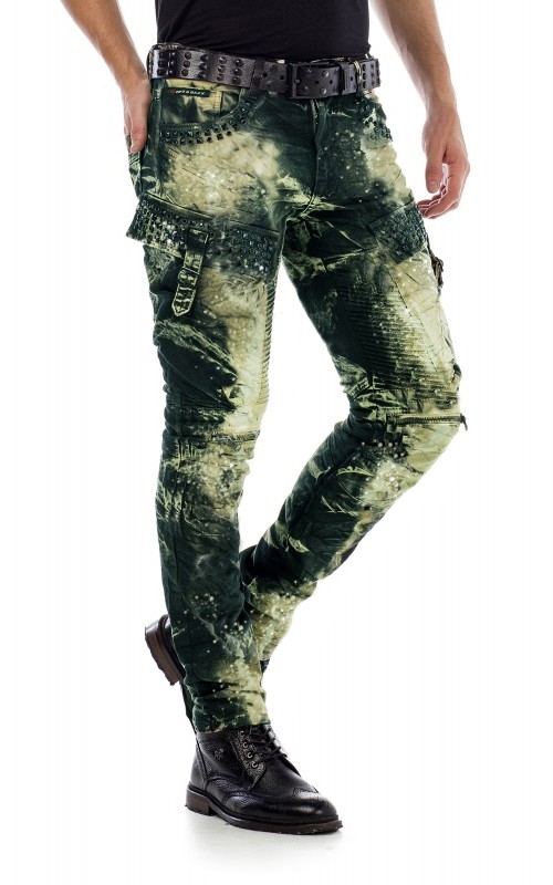 Spodnie Cipo Baxx Jeansy Military Ćwieki Khaki