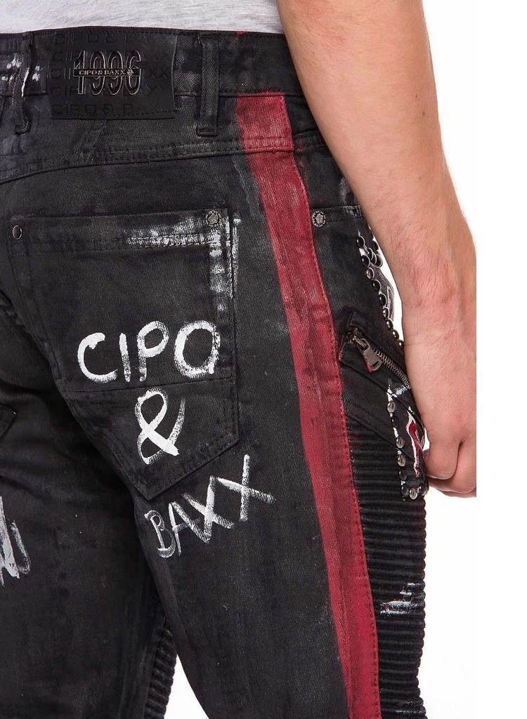 Spodnie Cipo Baxx Jeansy Malowane Zamki Ćwieki