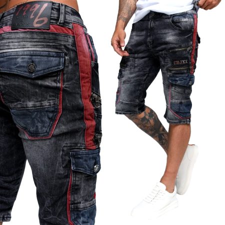 Spodenki Cipo Baxx Jeansy Bojówki Zamki Skóra Black
