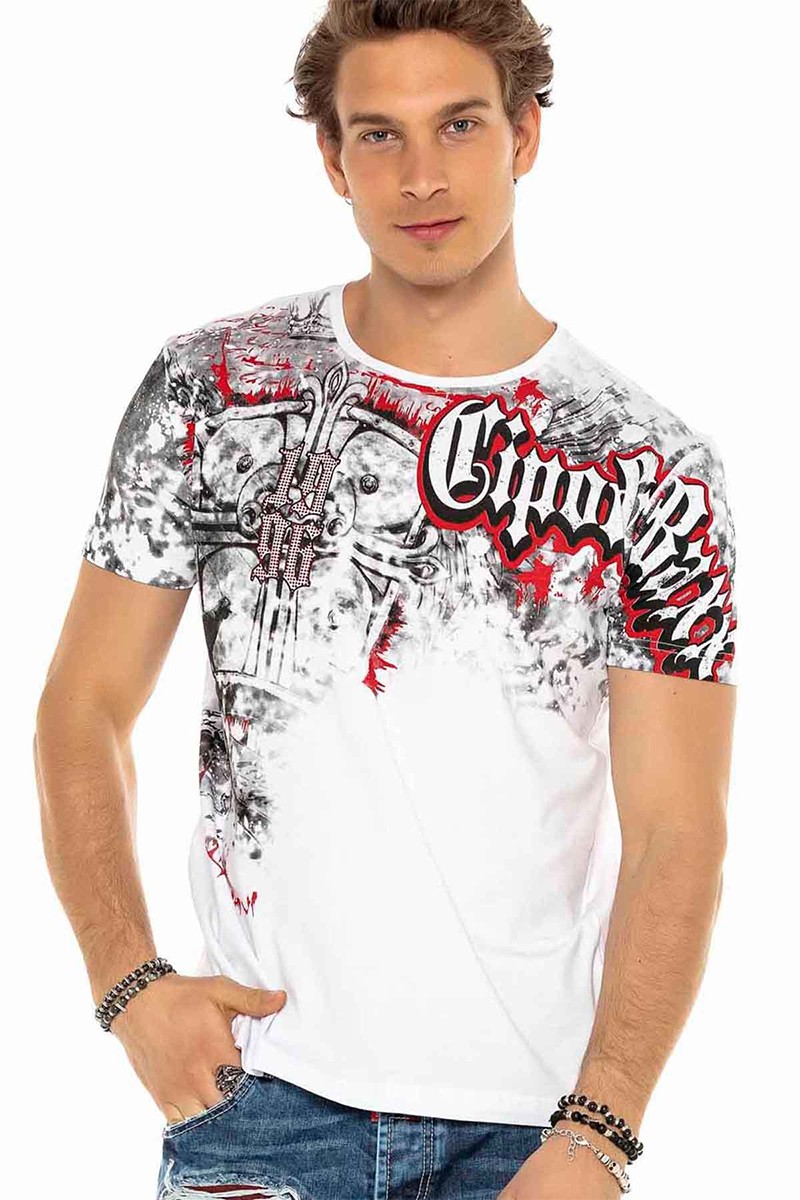 T-shirt Cipo Baxx Męski Mazany Cross White