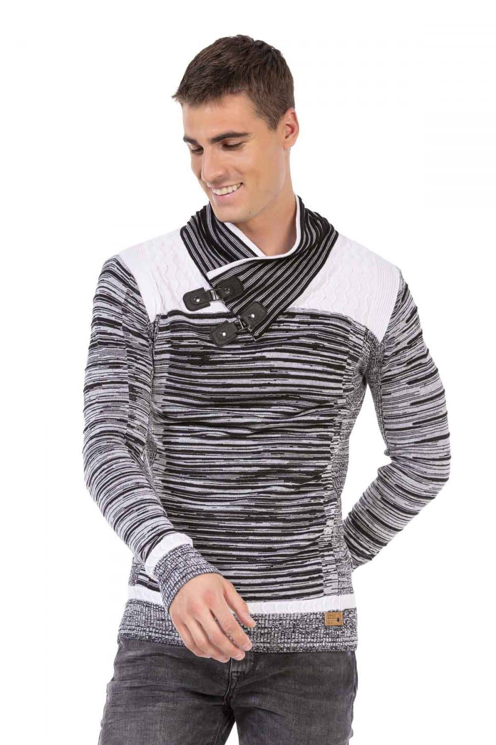 Cipo Baxx Sweter Golf Stójka Męski Slim Zapięcia