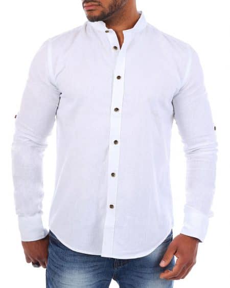 Koszula Elegancka Bawełniana Stójka Bez Kołnierza