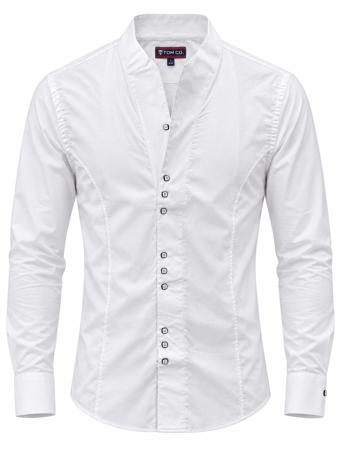 Męska koszula slim fit ze stójką TOM CO. – elegancka koszula z ozdobnymi guzikami white - obrazek 3