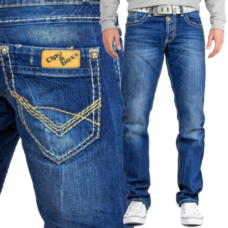 Spodnie Jeansy Cipo Baxx Przecierane Regular Gruba Nić c688