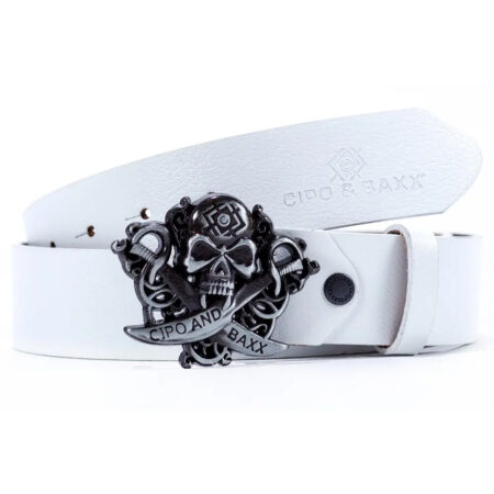 Pasek CIPO BAXX Skóra Vintage Skull cg146