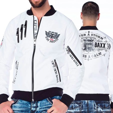 Kurtka Cipo Baxx Przejściówka Zamki Ride Forever Naszywki CJ138 white
