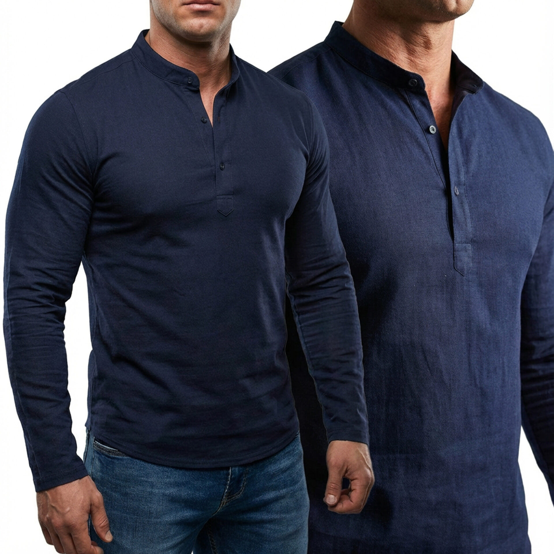 Koszula Męska Stójka Len Casual Przewiewna Lniana Navy 2