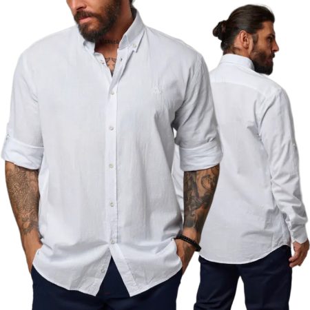Koszula Cipo Baxx Casual Lniana Len Regular ch199 white