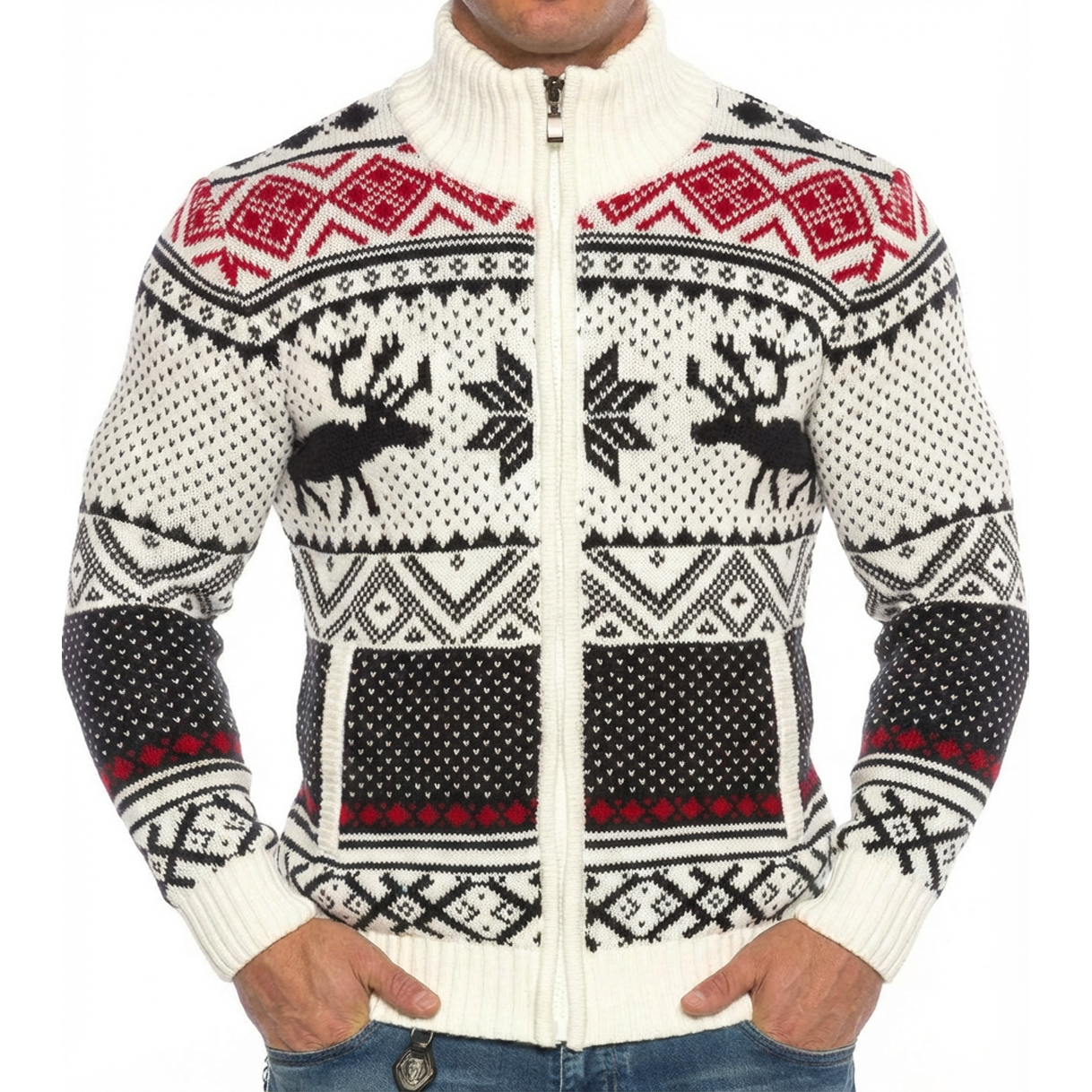 Rozpinany Sweter Cipo Baxx Golf Wzór Norweski Świąteczny Premium CP232 - obrazek 2