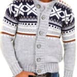 Sweter Kardigan Wzór Norweski Stójka Golf Ocieplany Regular Grey - obrazek 3