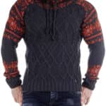 Sweter Carisma Wzór Norweski Golf Męski Stójka Antracyt 7086 - obrazek 7