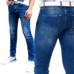 Spodnie Cipo Baxx Jeansy Klasyczne Przecierane Elastyczny Materiał Blue