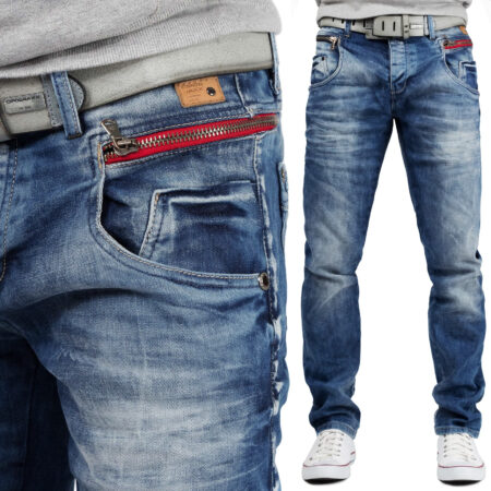 Spodnie Jeansy Cipo Baxx Przecierane Slimfit Zamki Elastyczne cd394