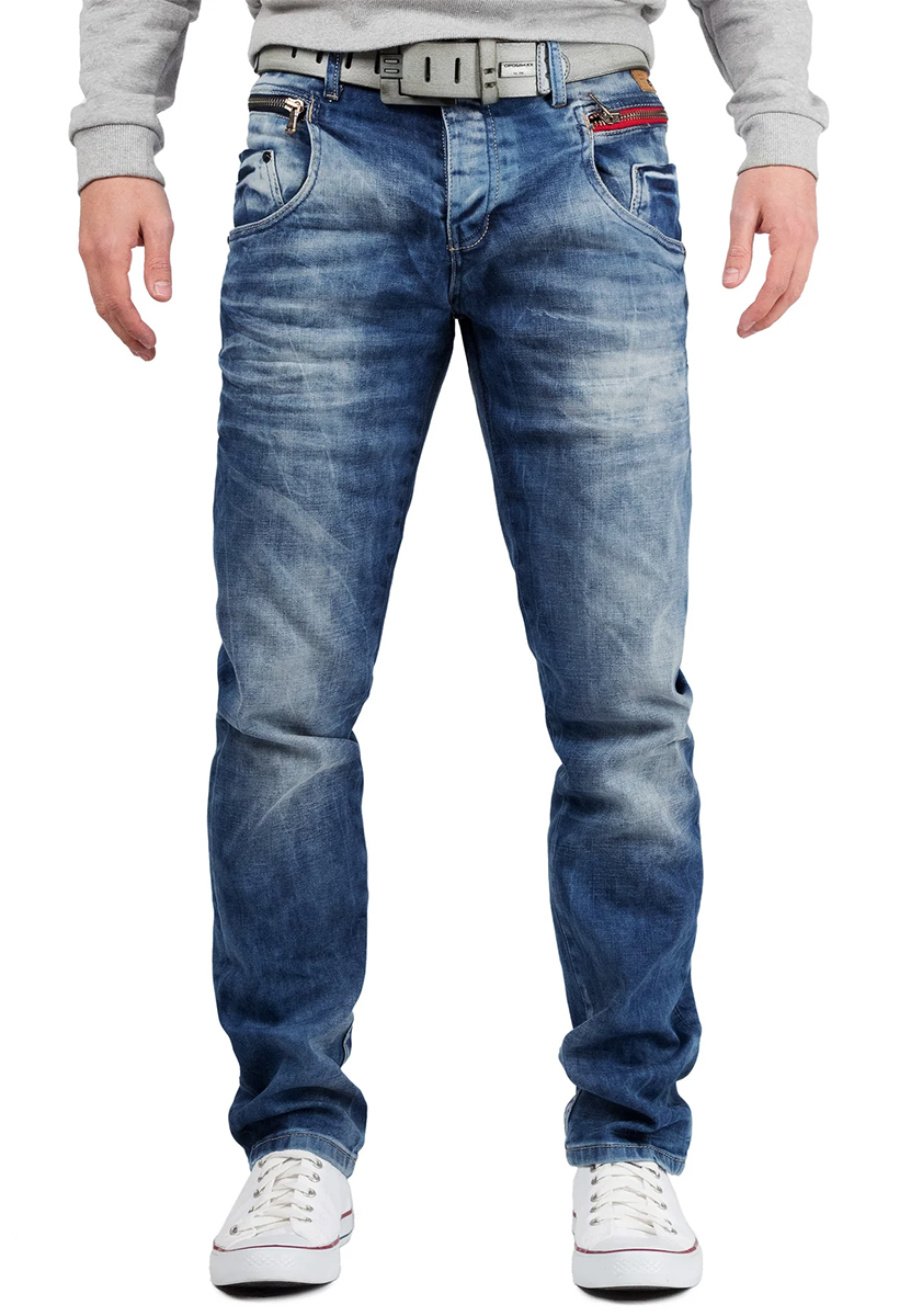 Spodnie Jeansy Cipo Baxx Przecierane Slimfit Zamki Elastyczne cd394 - obrazek 2