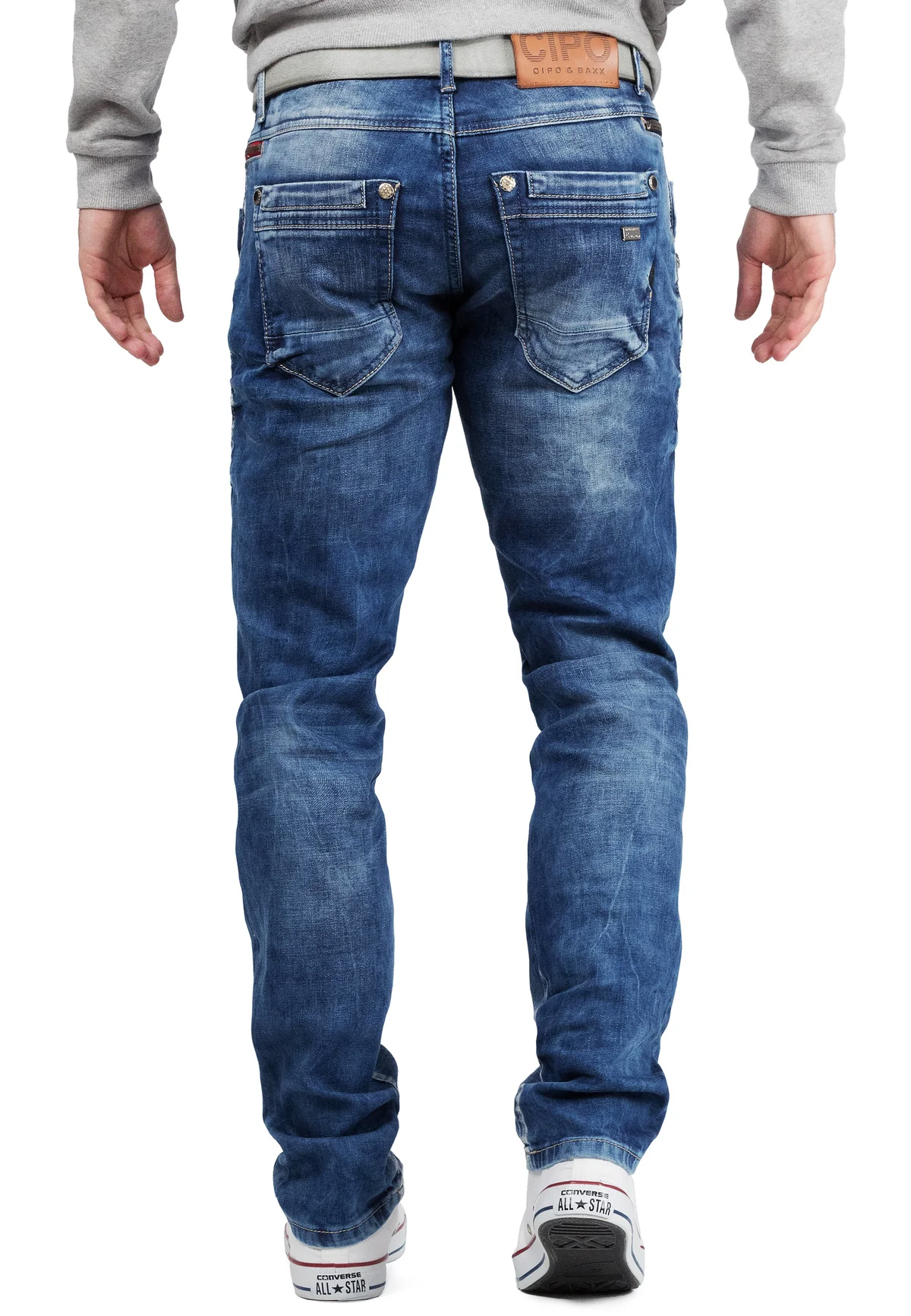 Spodnie Jeansy Cipo Baxx Przecierane Slimfit Zamki Elastyczne cd394 - obrazek 3