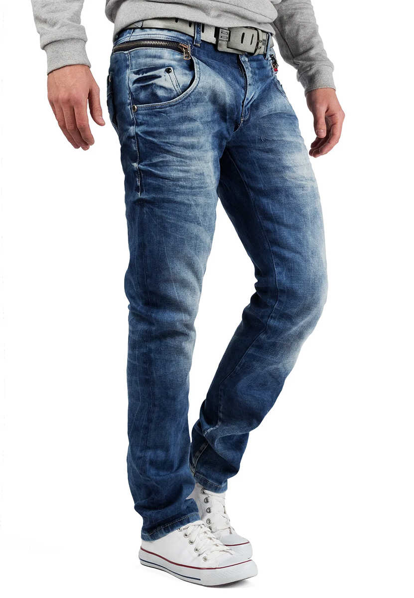 Spodnie Jeansy Cipo Baxx Przecierane Slimfit Zamki Elastyczne cd394 - obrazek 5