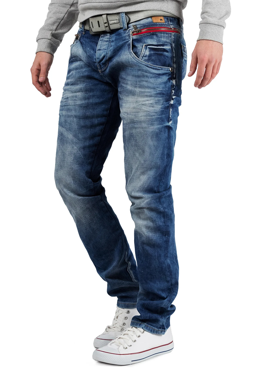Spodnie Jeansy Cipo Baxx Przecierane Slimfit Zamki Elastyczne cd394 - obrazek 6