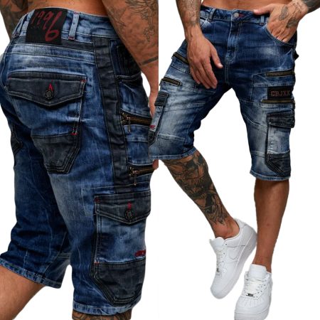 Spodenki Cipo Baxx Jeansy Bojówki Zamki Skóra Blue CK234