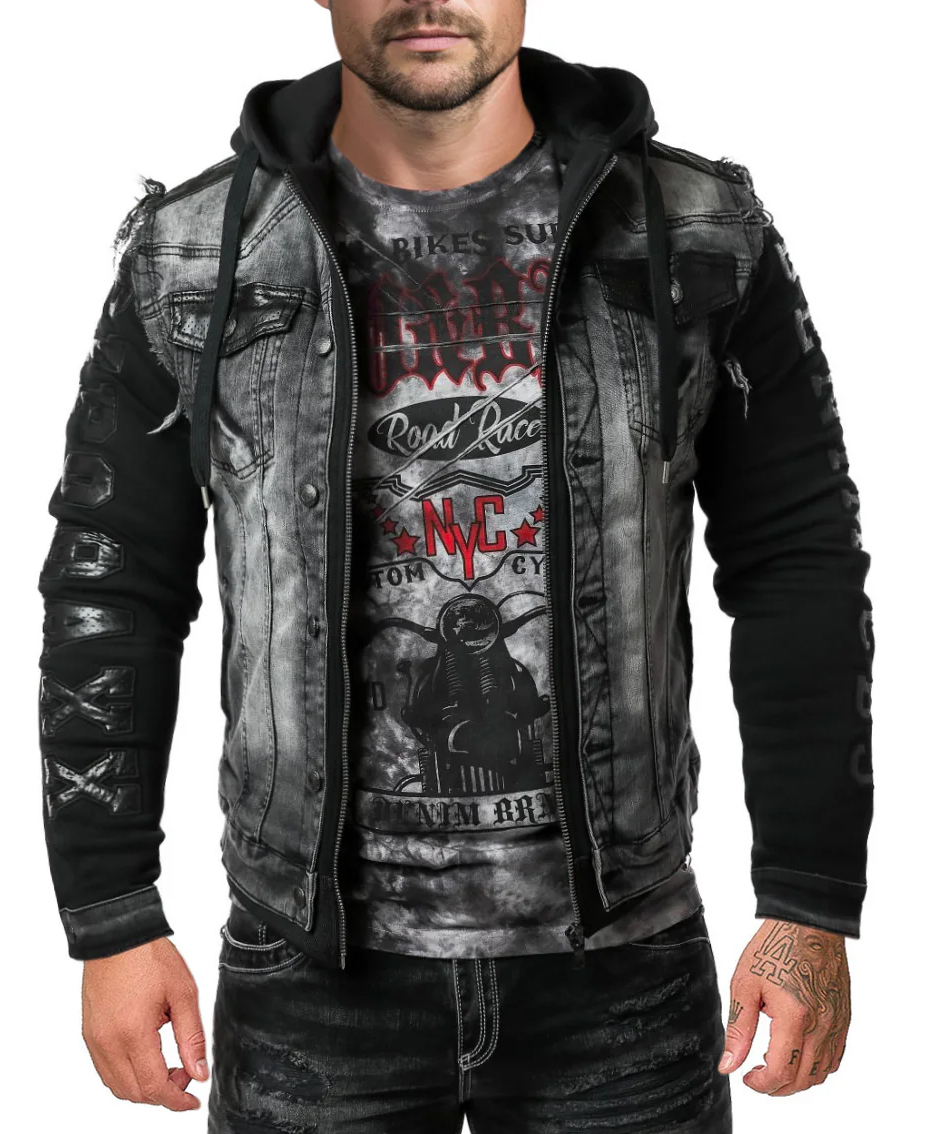 Kurtka Cipo Baxx Bluza + Jeans Kaptur Jeansowa Męska Katana CJ155 - obrazek 3
