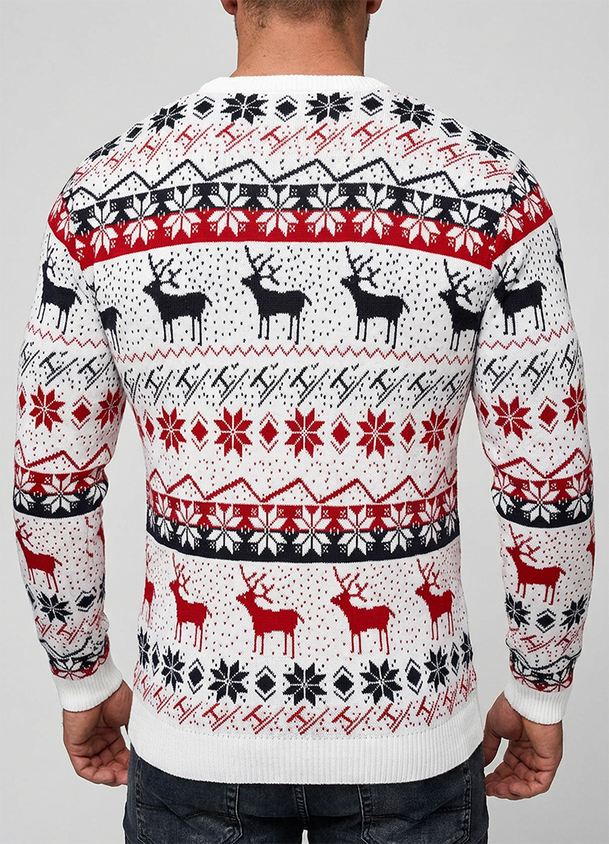 Sweter Wzór Norweski Świąteczny Dopasowany Bawełna Święta Prezent White - obrazek 3