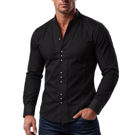 Męska koszula slim fit ze stójką TOM CO. – elegancka koszula z ozdobnymi guzikami black