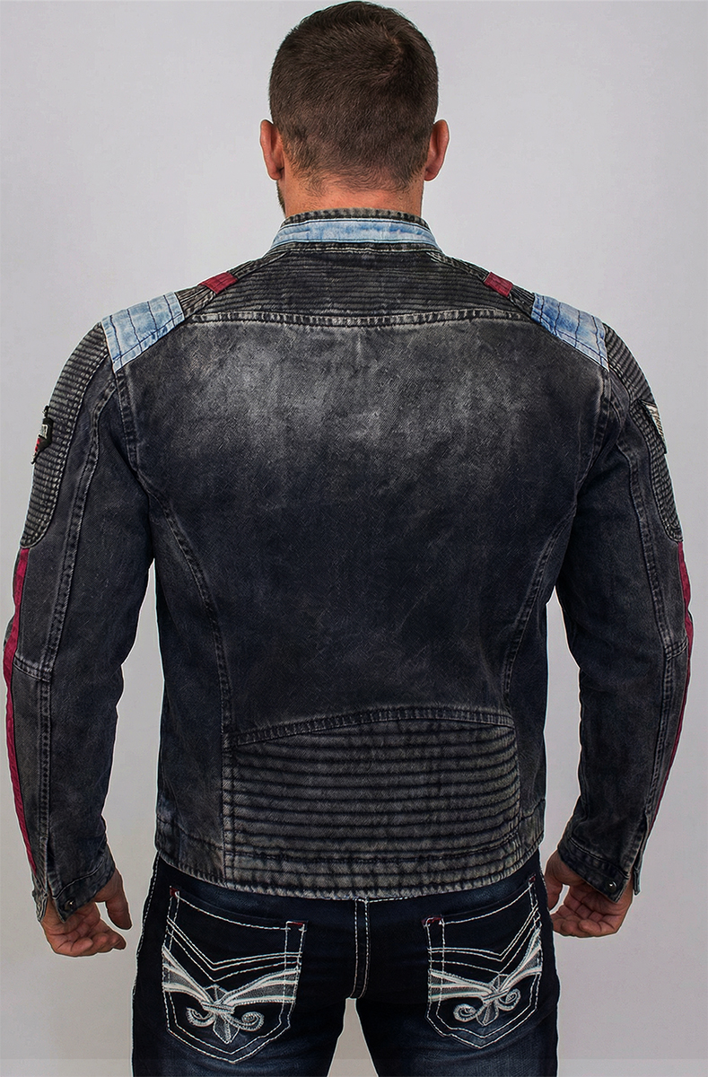 Kurtka Jeansowa Katana Cipo Baxx Naszywki Przecierana Motor Style Stójka CJ300 - obrazek 3