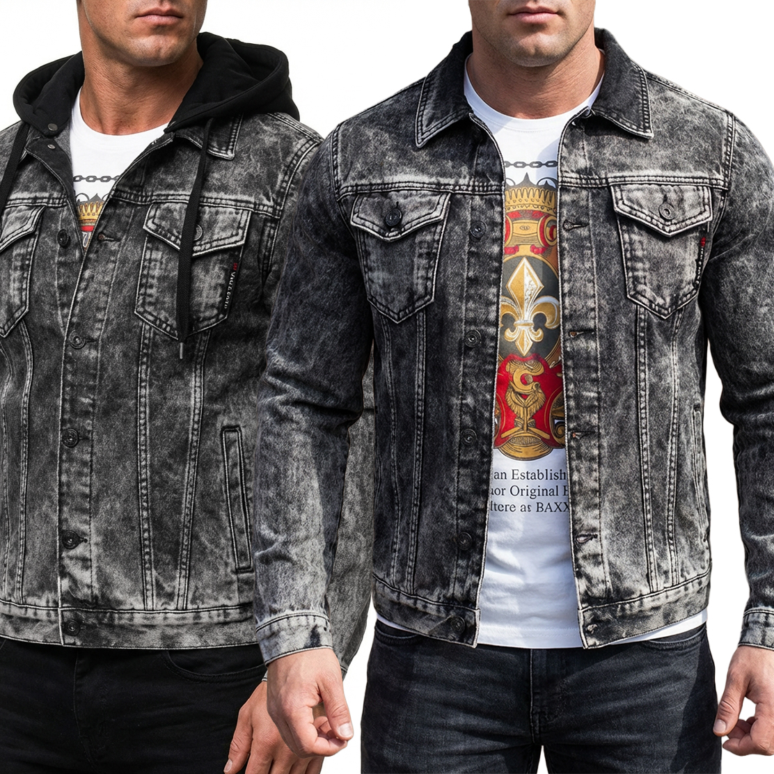 Kurtka Męska Cipo Baxx Jeansowa Katana Przecierana Jeans Klasyka z Odpinanym Kapturem CJ301