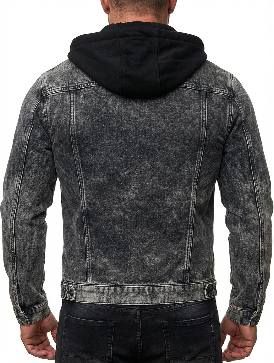 Kurtka Męska Cipo Baxx Jeansowa Katana Przecierana Jeans Klasyka z Odpinanym Kapturem CJ301 - obrazek 5