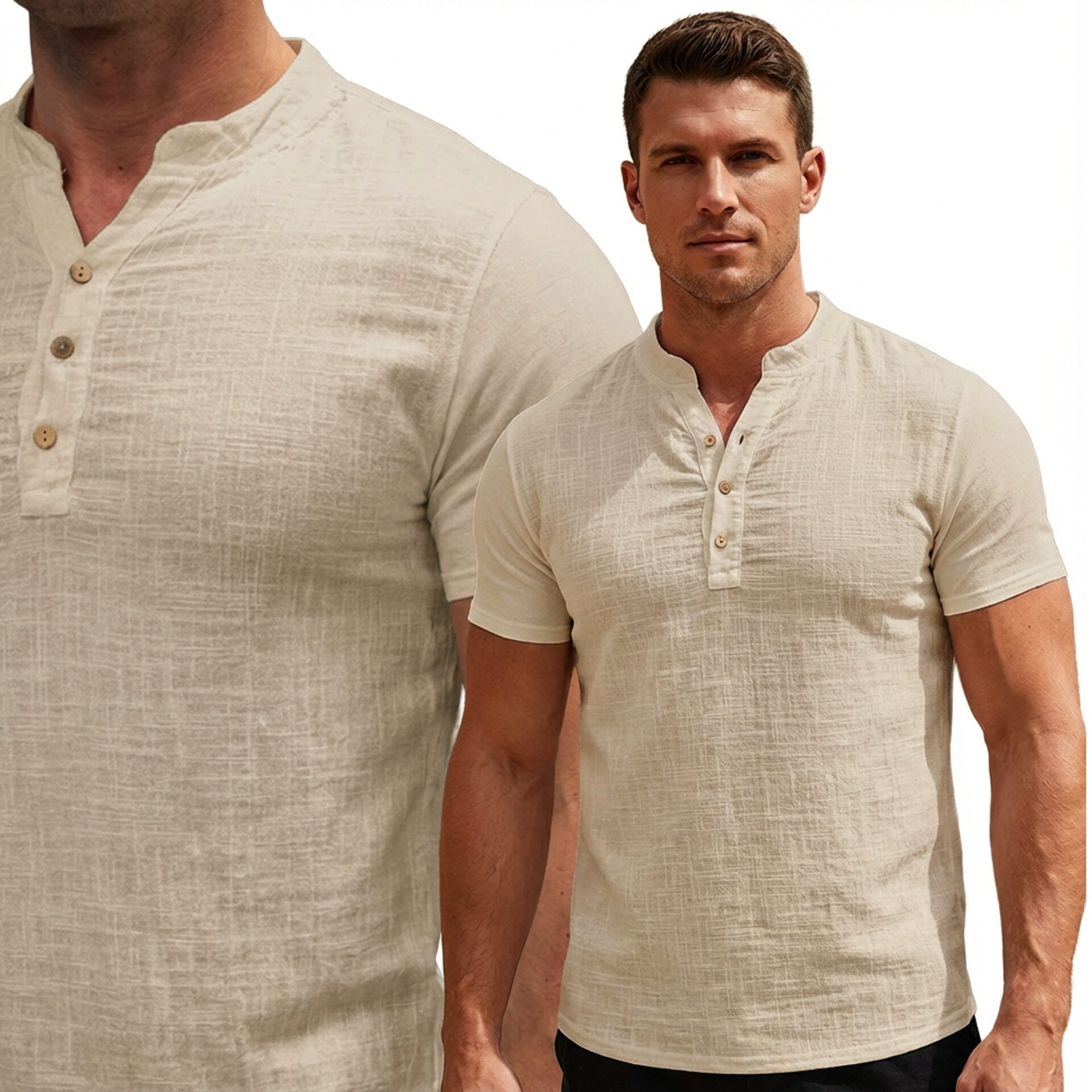 Koszula Męska Bawełniana Casual Przewiewna FR Paris 13915 Beige
