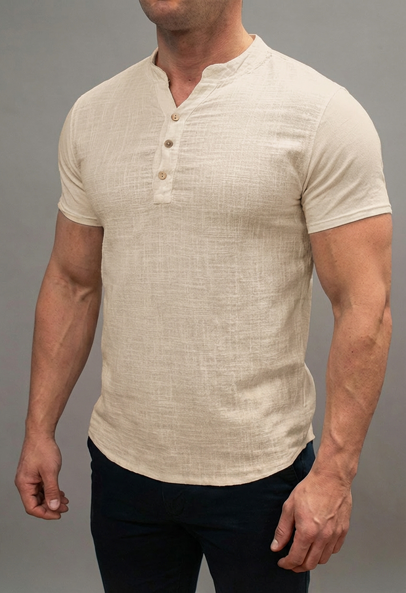Koszula Męska Bawełniana Casual Przewiewna FR Paris 13915 Beige - obrazek 3