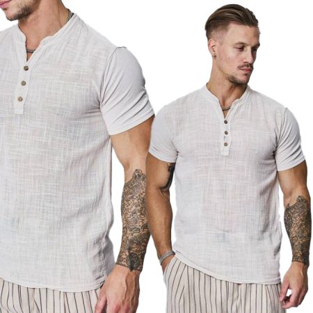 Koszula Męska Bawełniana Casual Przewiewna FR Paris 13915 Beige