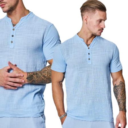 Koszula Męska Bawełniana Casual Przewiewna FR Paris 13915 Blue
