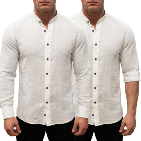 Koszula Elegancka Bawełniana Stójka Bez Kołnierza Casual ecru