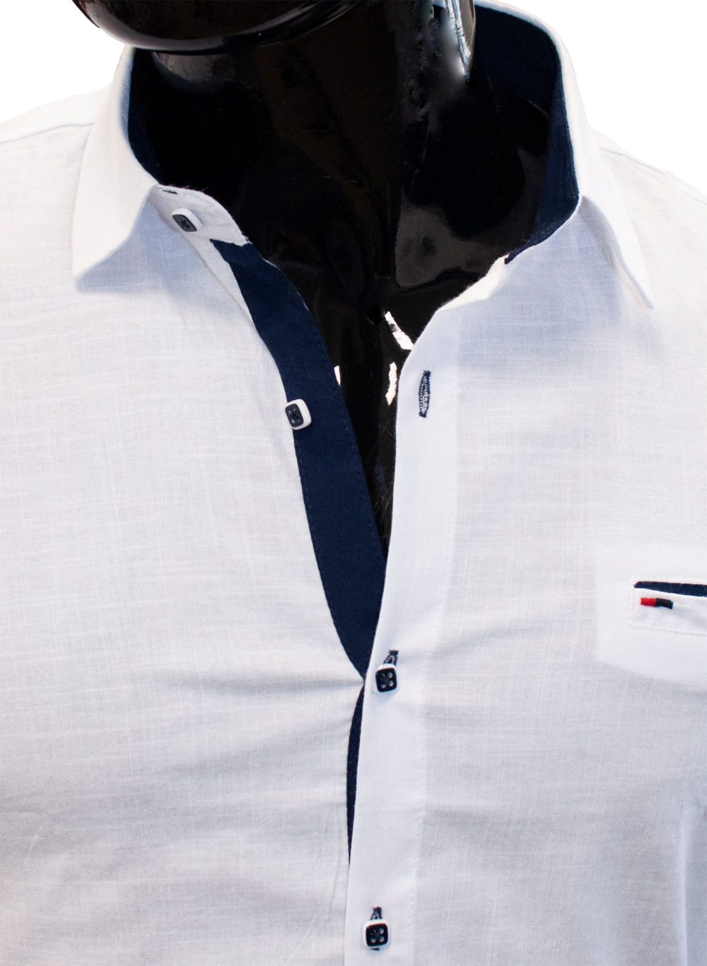 Koszula Elegancka Bawełniana z kołnierzykiem Taliowana Slim Przewiewna white Krótki Rękaw - obrazek 3