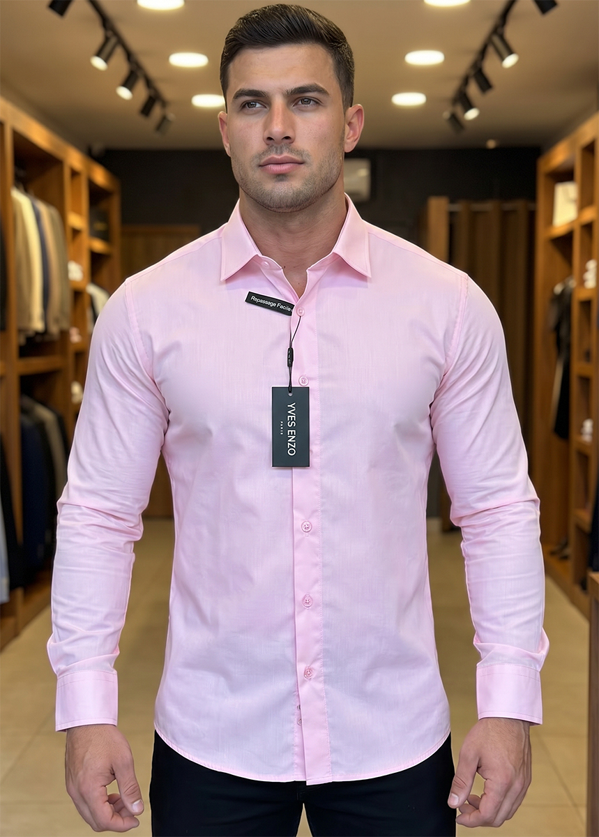 Koszula Elegancka Klasyczna Bawełniana Slim Fit Yves Enzo Paris Taliowana 1009 rose - obrazek 3