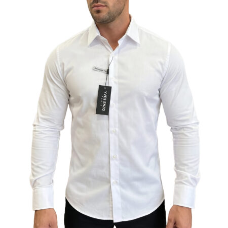 Koszula Elegancka Klasyczna Bawełniana Slim Fit Yves Enzo Paris Taliowana 1009 white