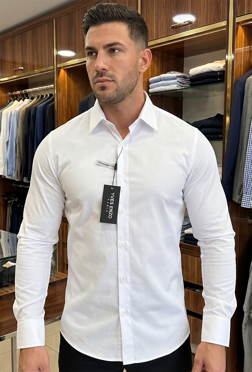 Koszula Elegancka Klasyczna Bawełniana Slim Fit Yves Enzo Paris Taliowana 1009 white - obrazek 3
