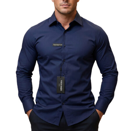 Koszula Elegancka Klasyczna Bawełniana Slim Fit Yves Enzo Paris Taliowana 1009 navy