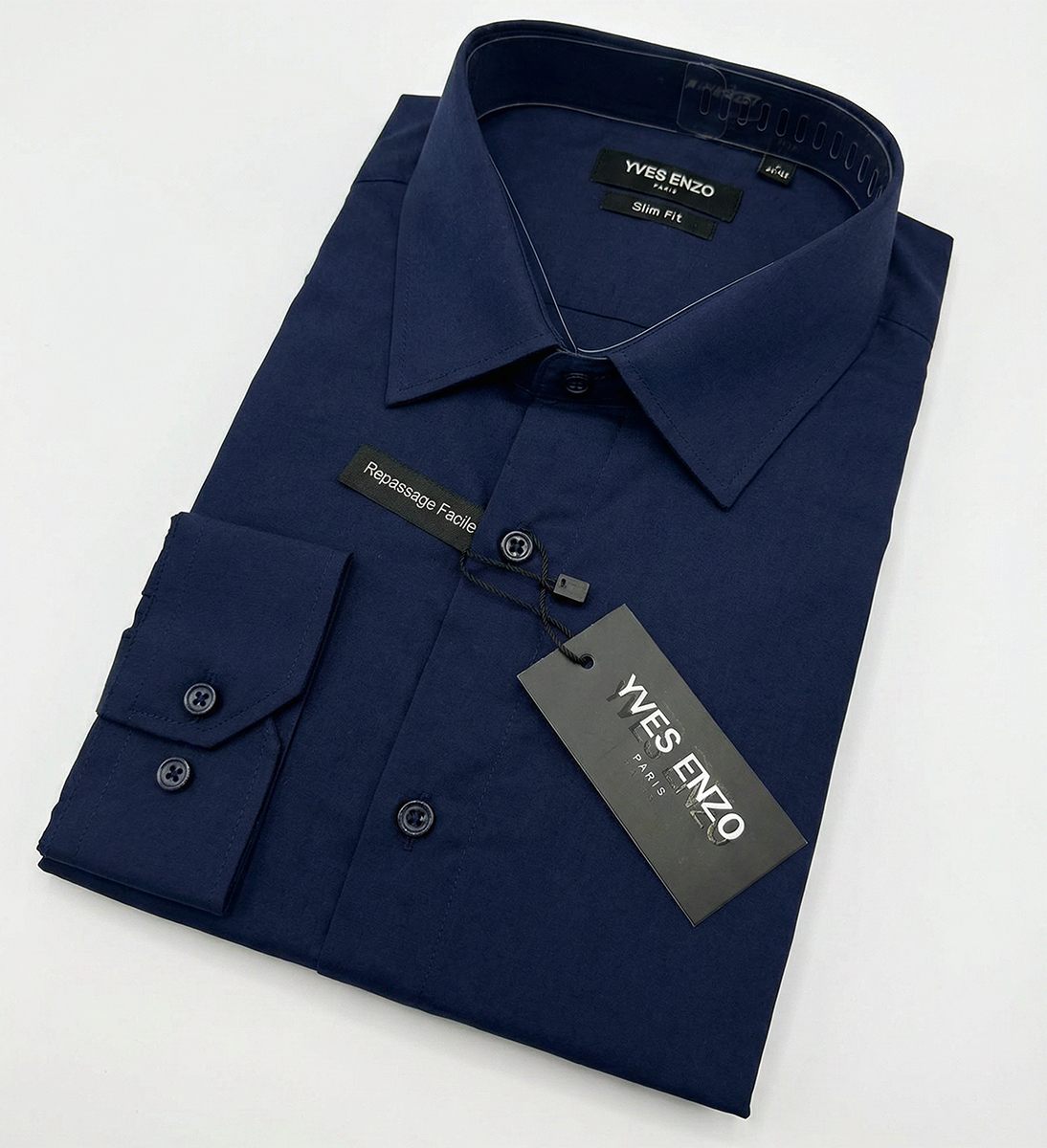 Koszula Elegancka Klasyczna Bawełniana Slim Fit Yves Enzo Paris Taliowana 1009 navy - obrazek 4