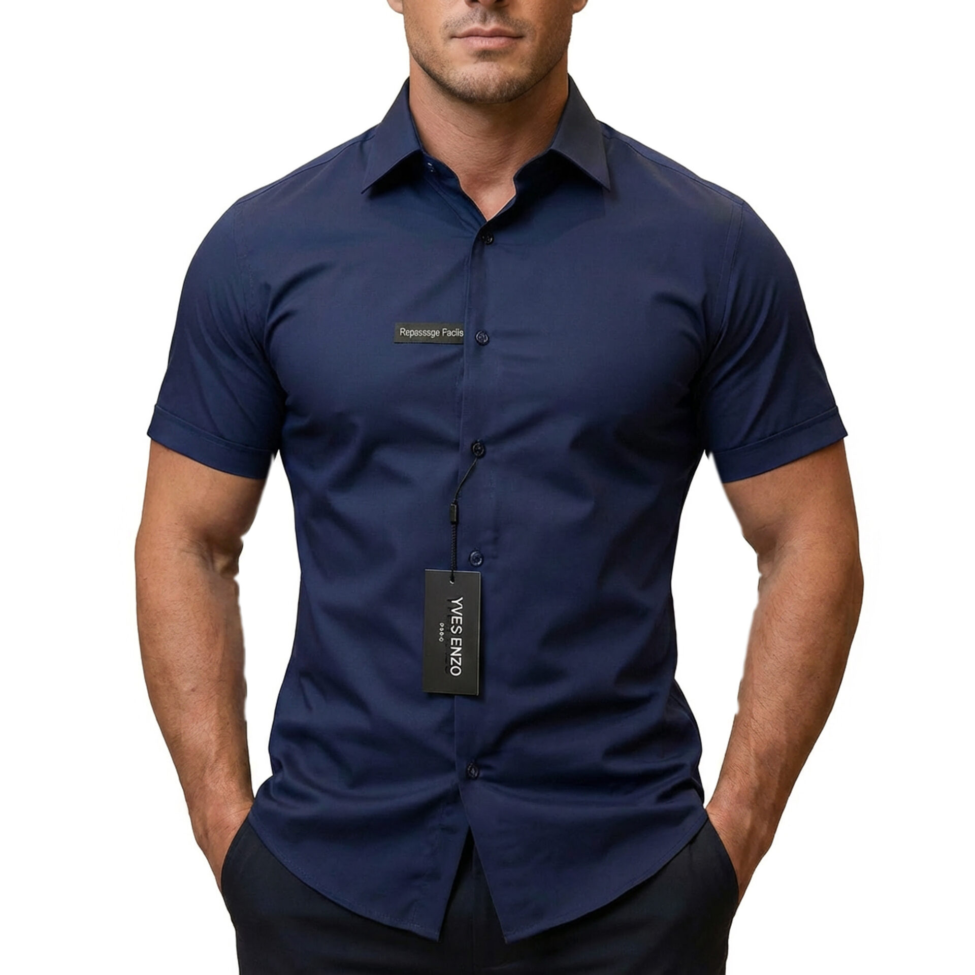 Koszula Elegancka Klasyczna Bawełniana Slim Fit Yves Enzo Paris Taliowana 5301 navy - obrazek 2