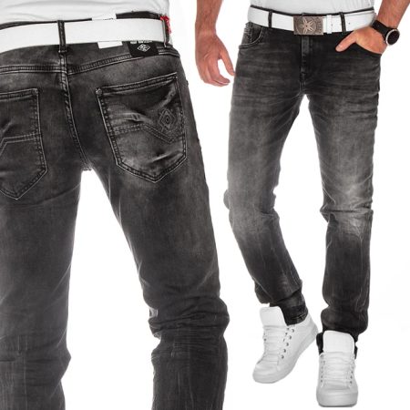 Spodnie Cipo Baxx Jeansy Przecierane Slimfit Regular Fit Antracyt cd712
