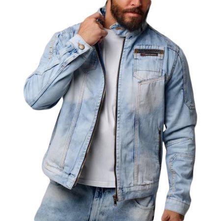 Kurtka Jeansowa Katana Cipo Baxx Przecierana Motor Style Stójka Regular CJ299