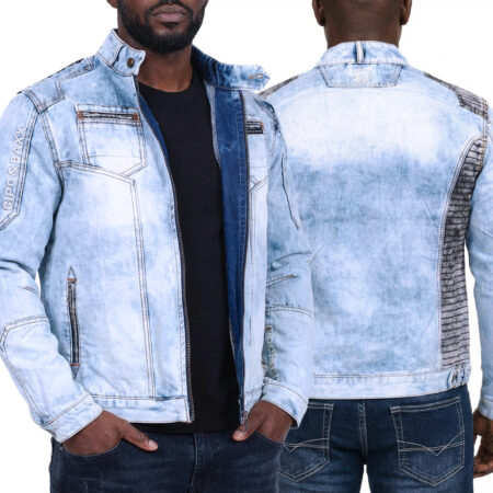 Kurtka Jeansowa Katana Cipo Baxx Przecierana Motor Style Stójka Regular CJ299