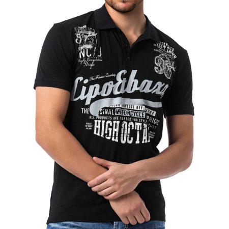 T-shirt Polo Koszulka Cipo Baxx Elastyczna Regular Fit CT794 black