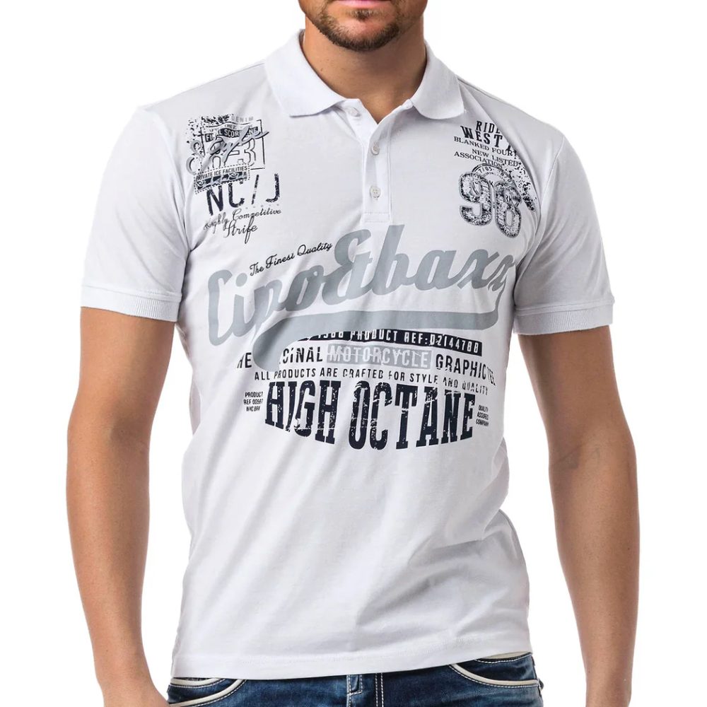 T-shirt Polo Koszulka Cipo Baxx Elastyczna Regular Fit CT794 white