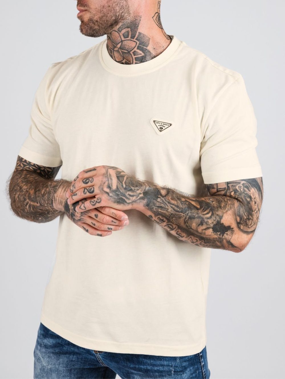 T-shirt Cipo Baxx Koszulka Męska Bawełniana Klasyczna Luźna Regular Bawełna ecru CT823 - obrazek 6