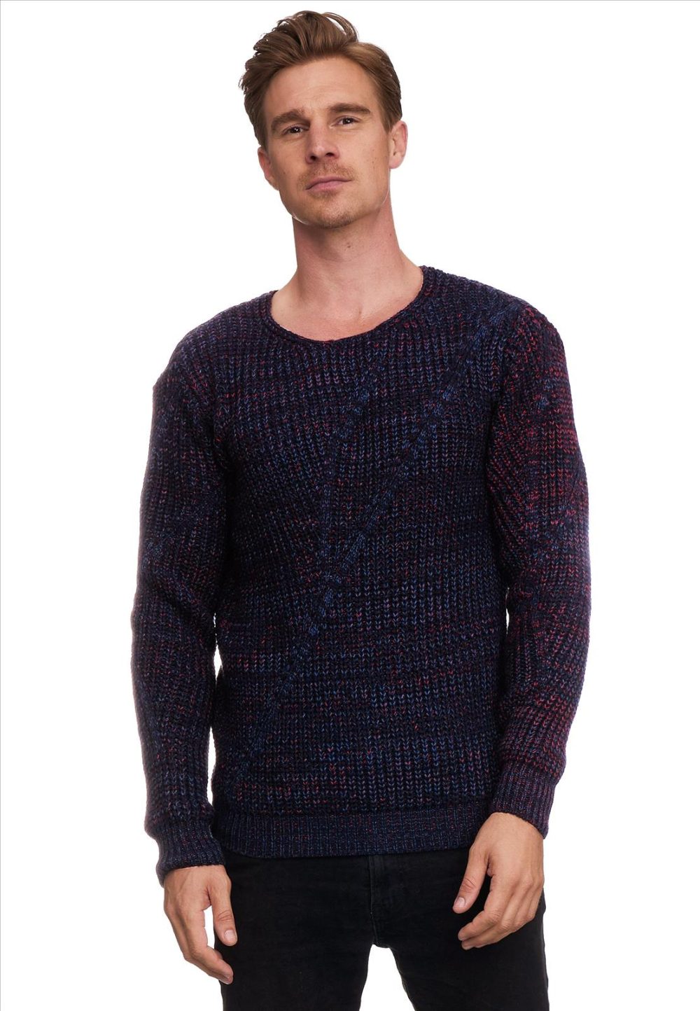 Sweter Męski Gruby Pleciony Elastyczny Regular 13365 Marine - obrazek 4