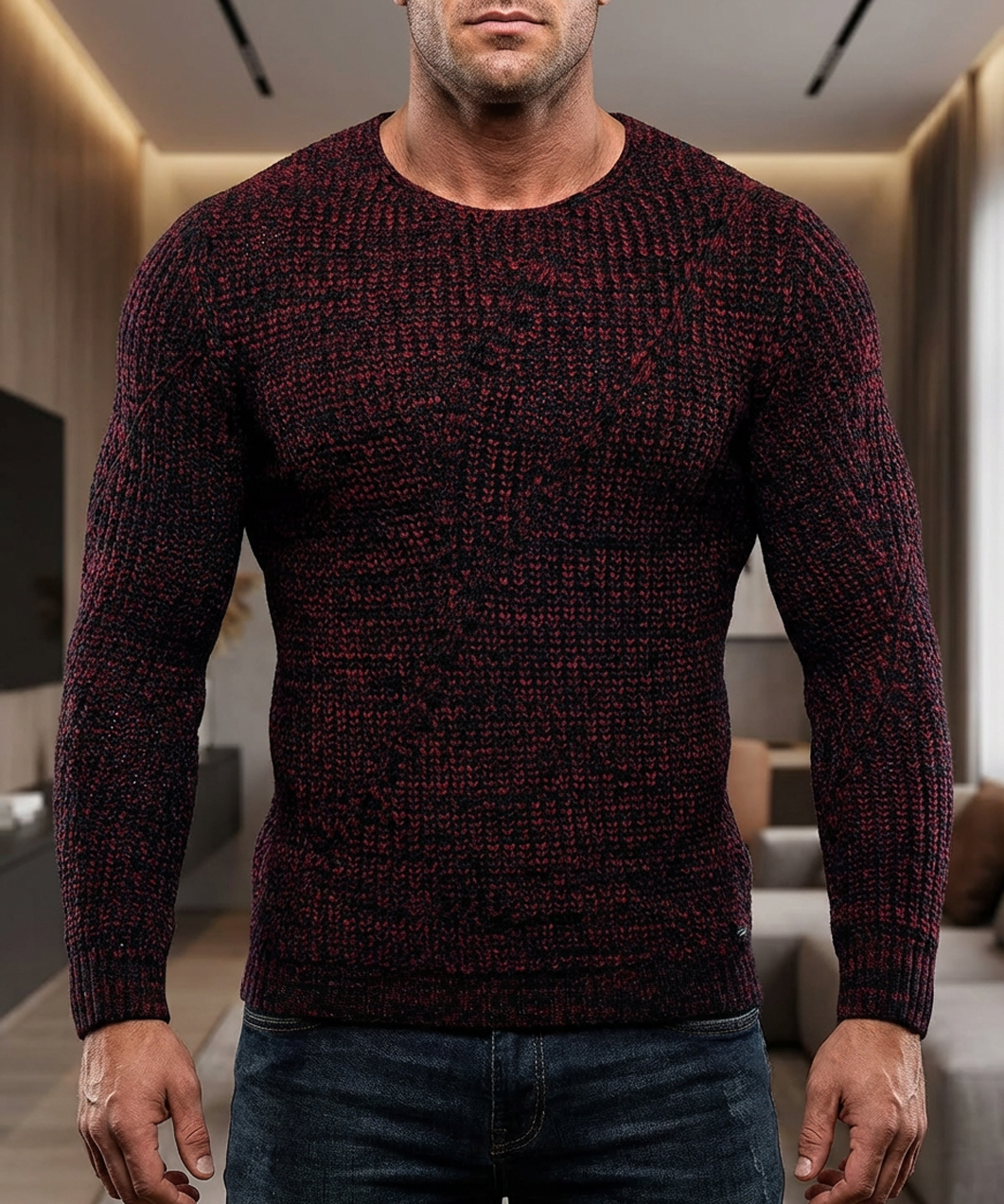 Sweter Męski Gruby Pleciony Elastyczny Regular 13365 Black - obrazek 2