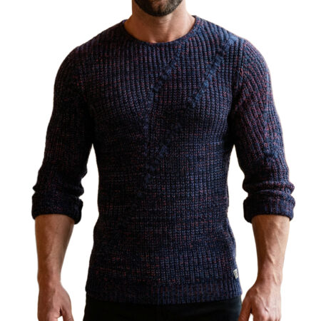 Sweter Męski Gruby Pleciony Elastyczny Regular 13365 Marine